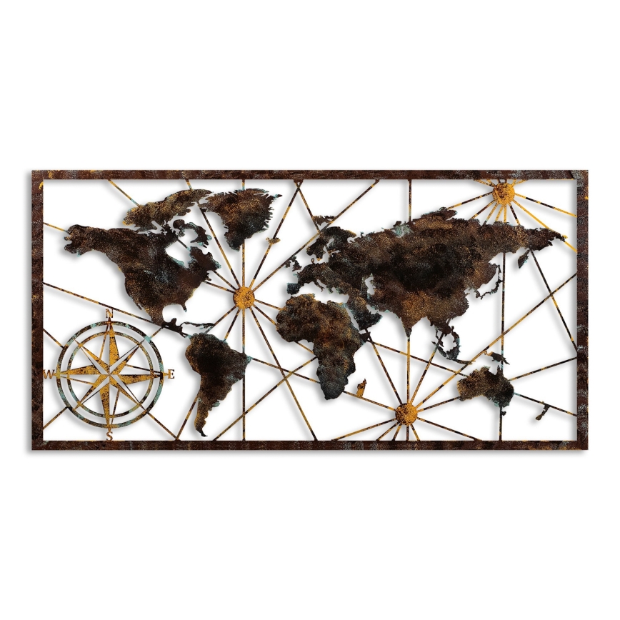 Decoração de parede 120x60 cm mapa-mundo metal