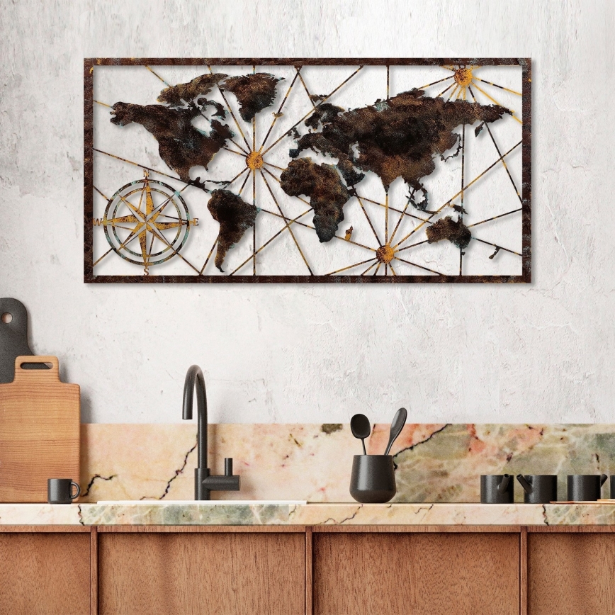Decoração de parede 120x60 cm mapa-mundo metal