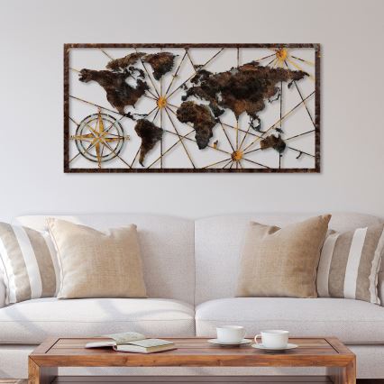 Decoração de parede 120x60 cm mapa-mundo metal