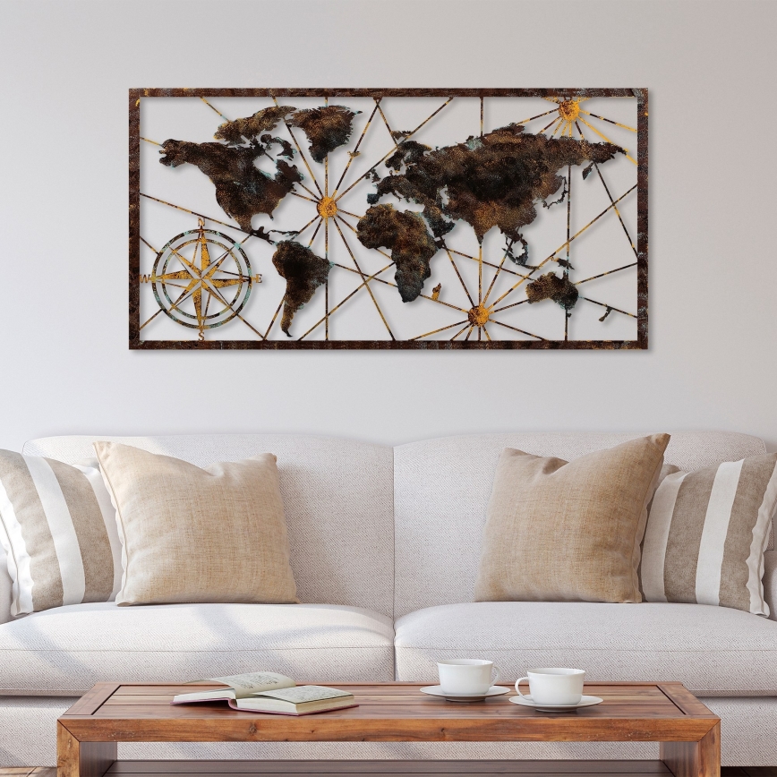 Decoração de parede 120x60 cm mapa-mundo metal