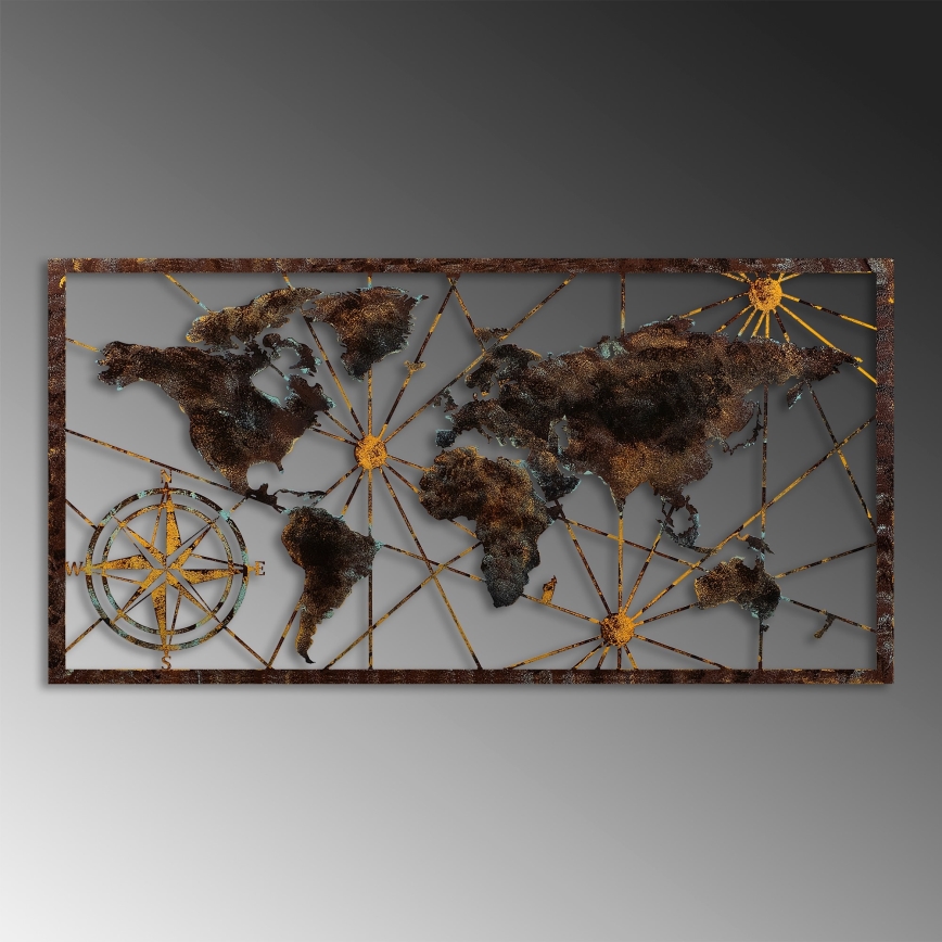 Decoração de parede 120x60 cm mapa-mundo metal