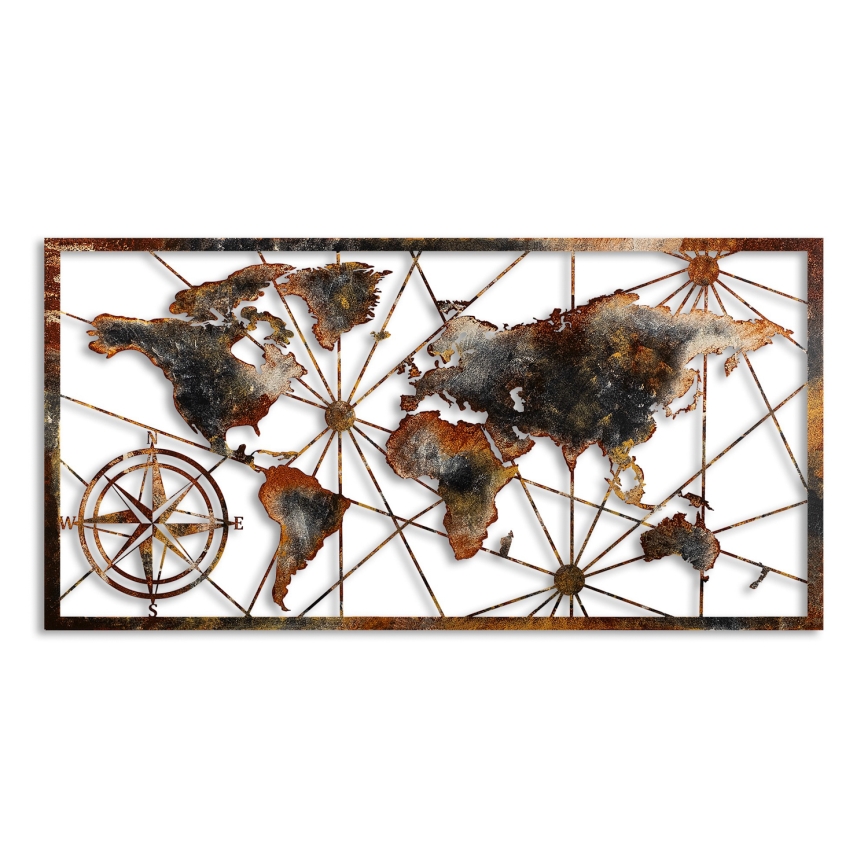 Decoração de parede 120x60 cm mapa-mundo metal