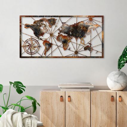 Decoração de parede 120x60 cm mapa-mundo metal