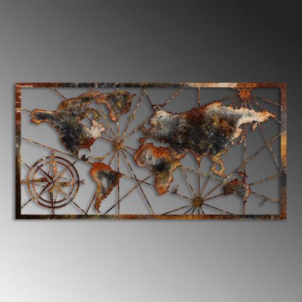 Decoração de parede 120x60 cm mapa-mundo metal