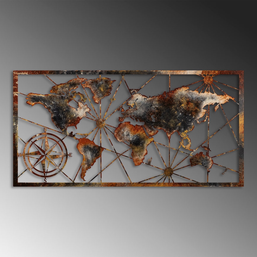 Decoração de parede 120x60 cm mapa-mundo metal