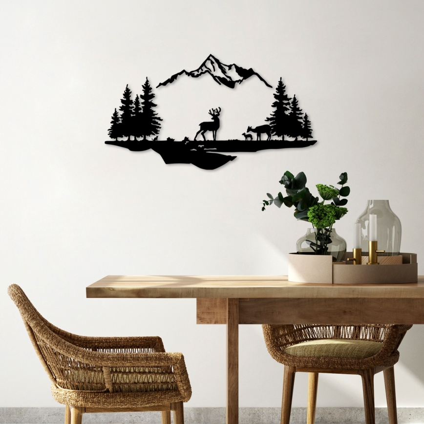 Decoração de parede 2 pçs 70x38 cm veado metal/preto