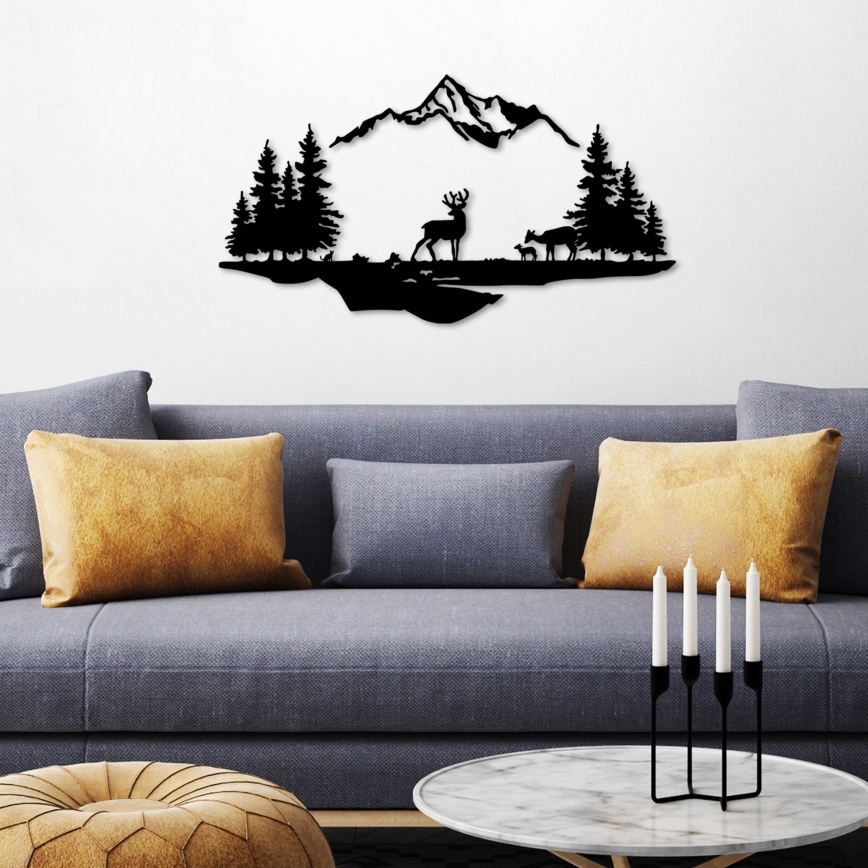 Decoração de parede 2 pçs 70x38 cm veado metal/preto