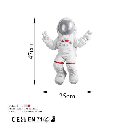 Decoração de parede 47x35 cm astronauta prateado