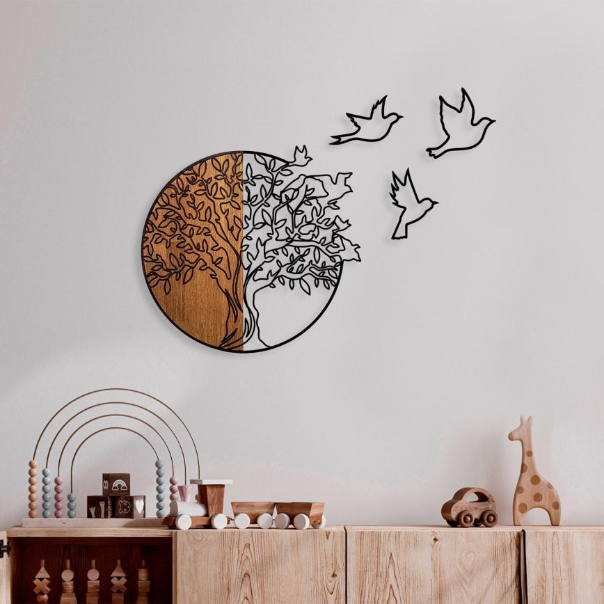 Decoração de parede 60x56 cm árvore e pássaros