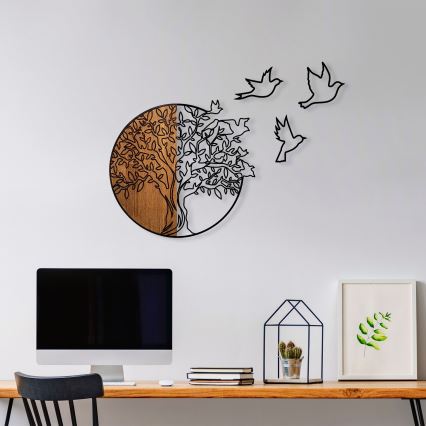 Decoração de parede 60x56 cm árvore e pássaros