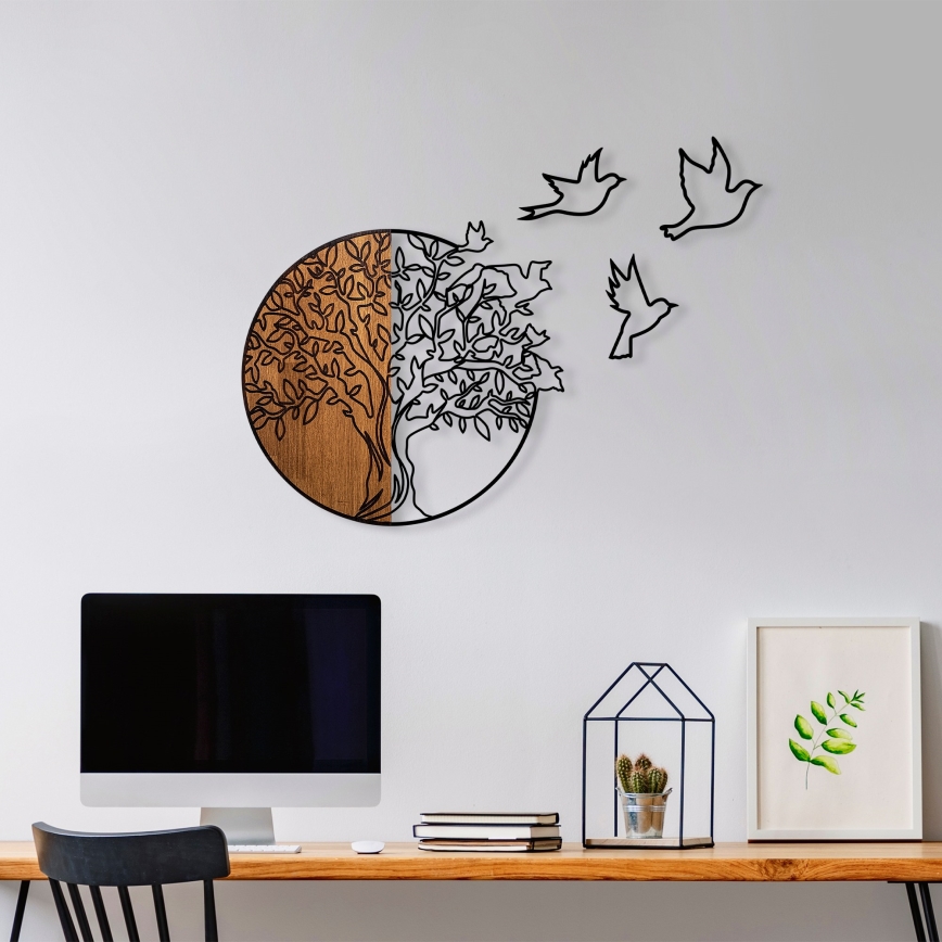 Decoração de parede 60x56 cm árvore e pássaros
