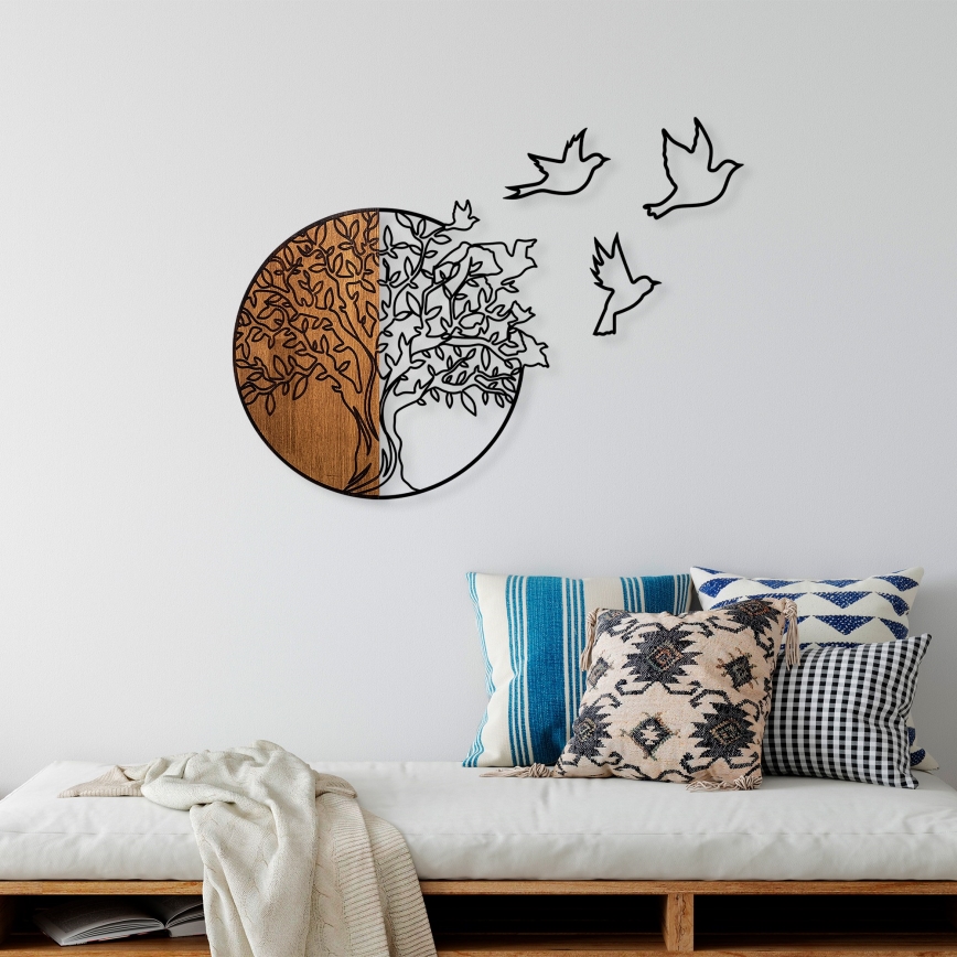 Decoração de parede 60x56 cm árvore e pássaros