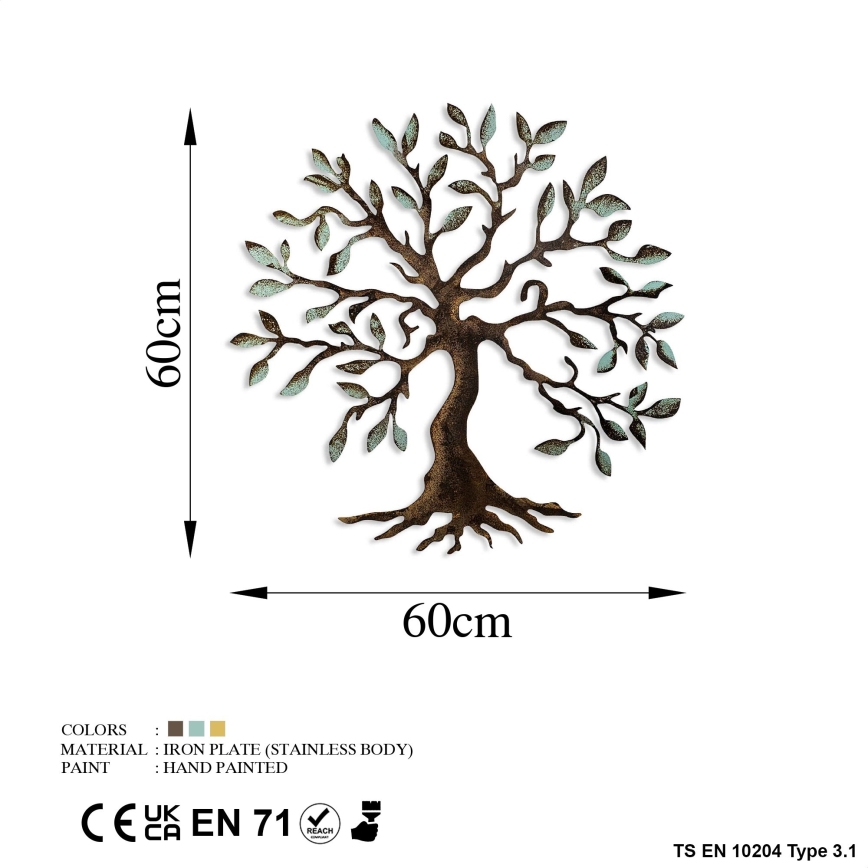 Decoração de parede 60x60 cm árvore metal