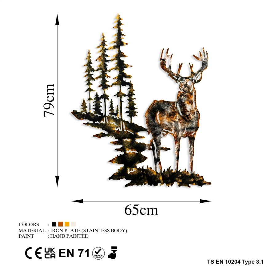 Decoração de parede 65x79 cm veado metal