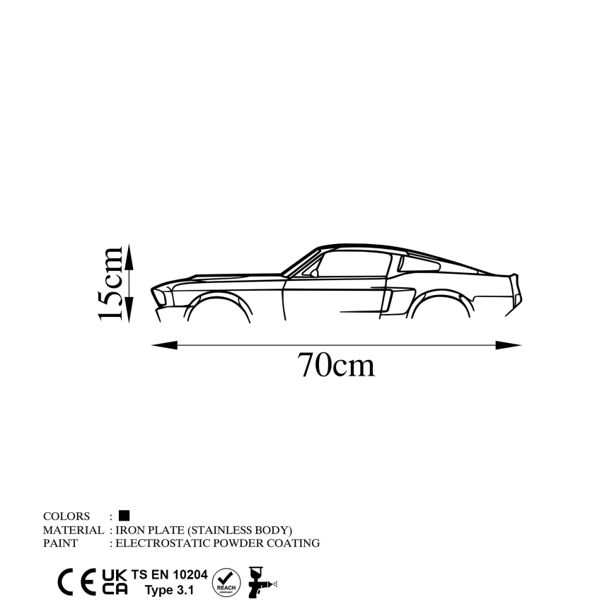 Decoração de parede 70x15 cm carro metal
