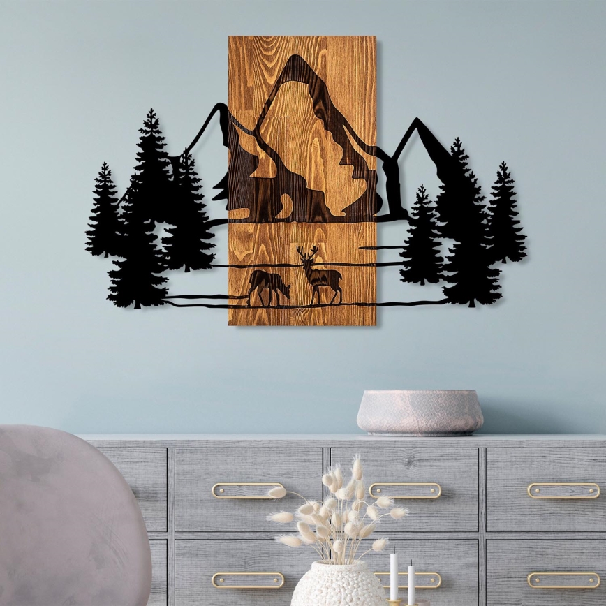 Decoração de parede 88x57 cm montanhas madeira/metal