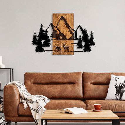 Decoração de parede 88x57 cm montanhas madeira/metal