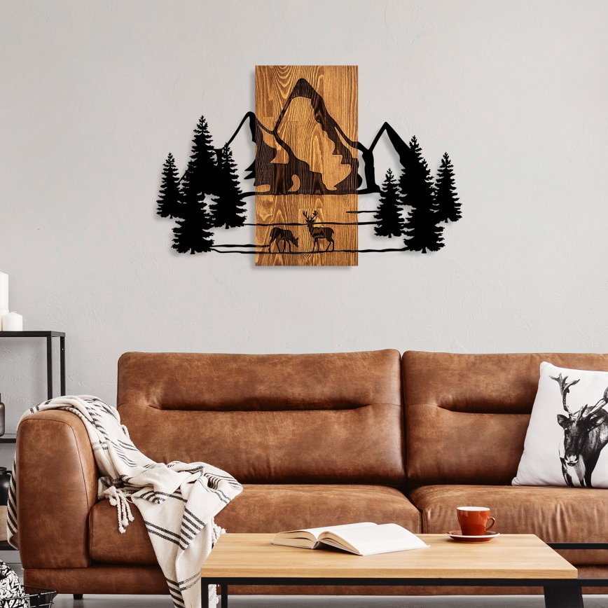 Decoração de parede 88x57 cm montanhas madeira/metal