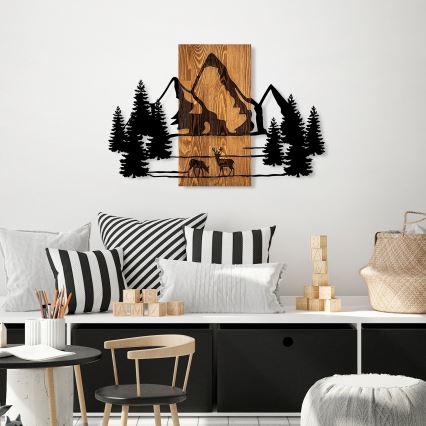 Decoração de parede 88x57 cm montanhas madeira/metal