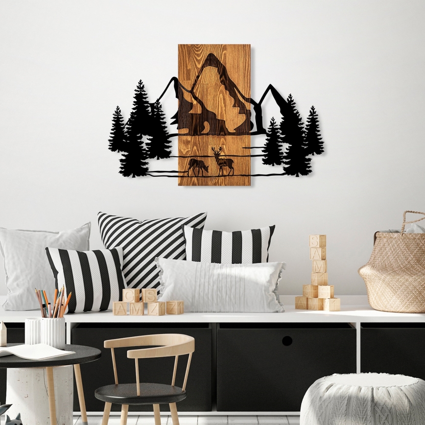 Decoração de parede 88x57 cm montanhas madeira/metal