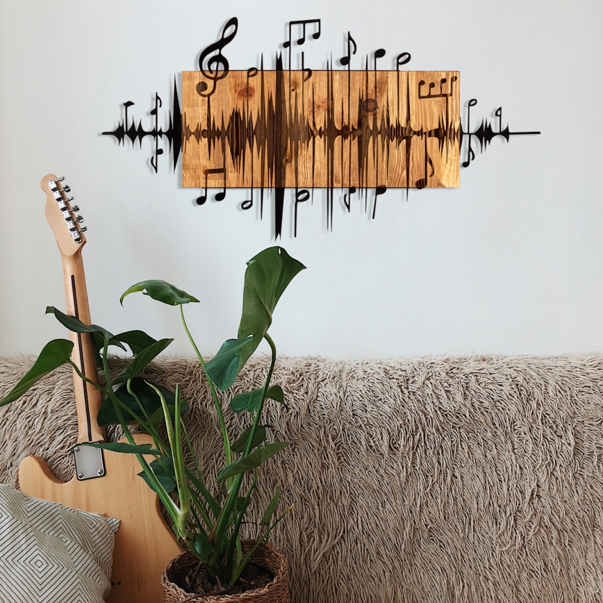 Decoração de parede 90x47 cm notas madeira/metal