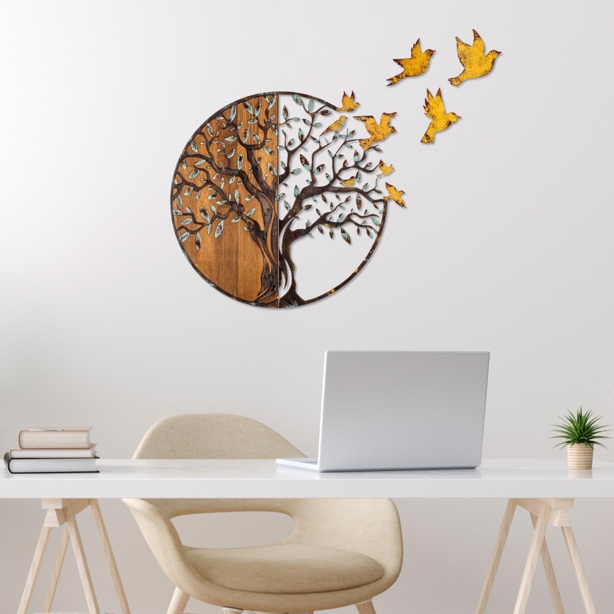 Decoração de parede 92x71 cm árvore e pássaros