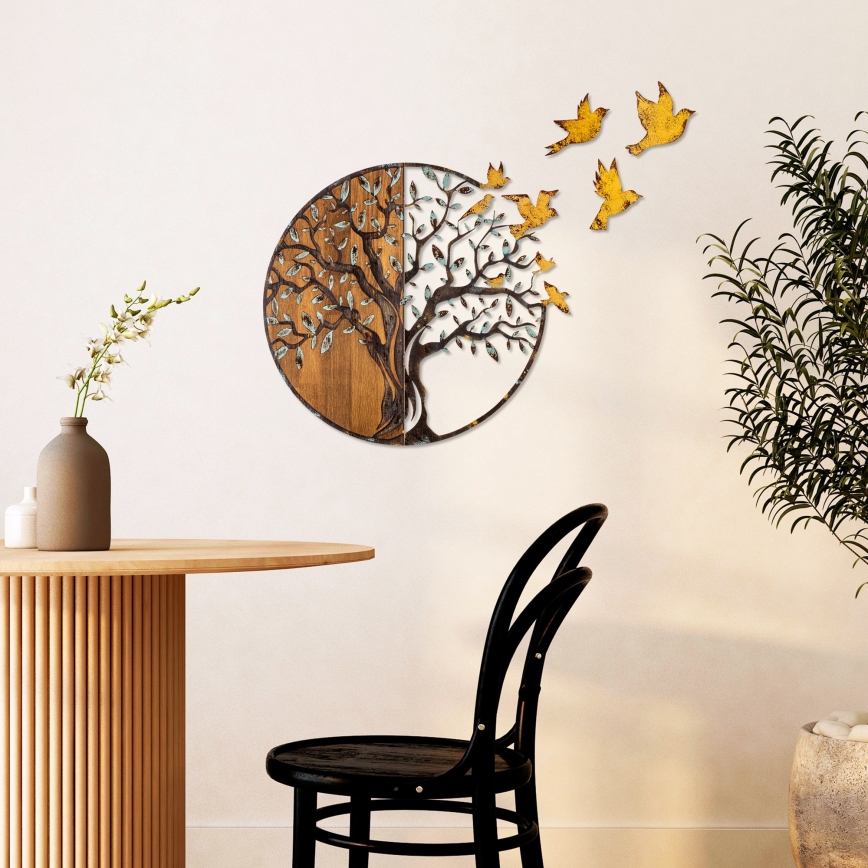 Decoração de parede 92x71 cm árvore e pássaros
