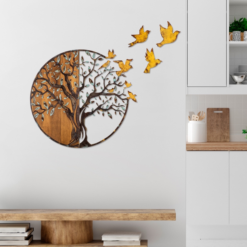 Decoração de parede 92x71 cm árvore e pássaros