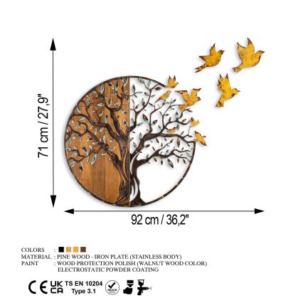 Decoração de parede 92x71 cm árvore e pássaros