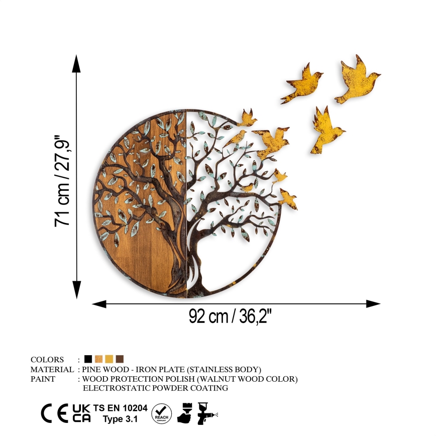 Decoração de parede 92x71 cm árvore e pássaros