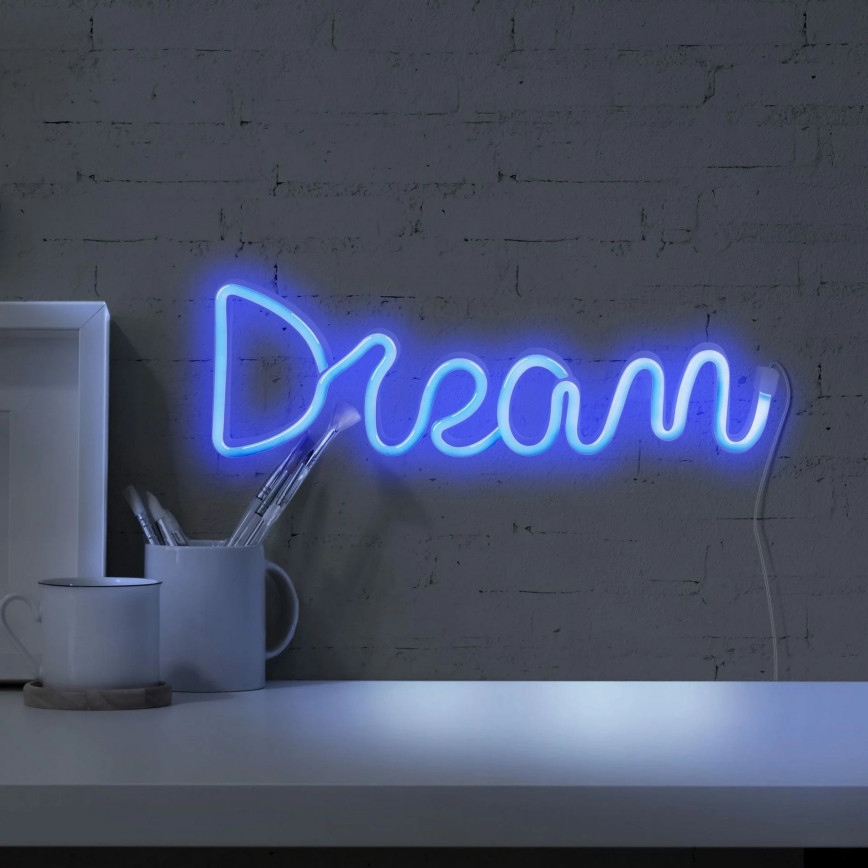 Decoração de parede LED com néons DREAM LED/3W/3xAA USB azul