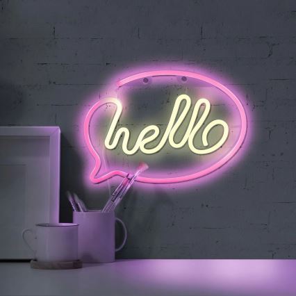 Decoração de parede LED com néons HELLO LED/3W/3xAA USB rosa