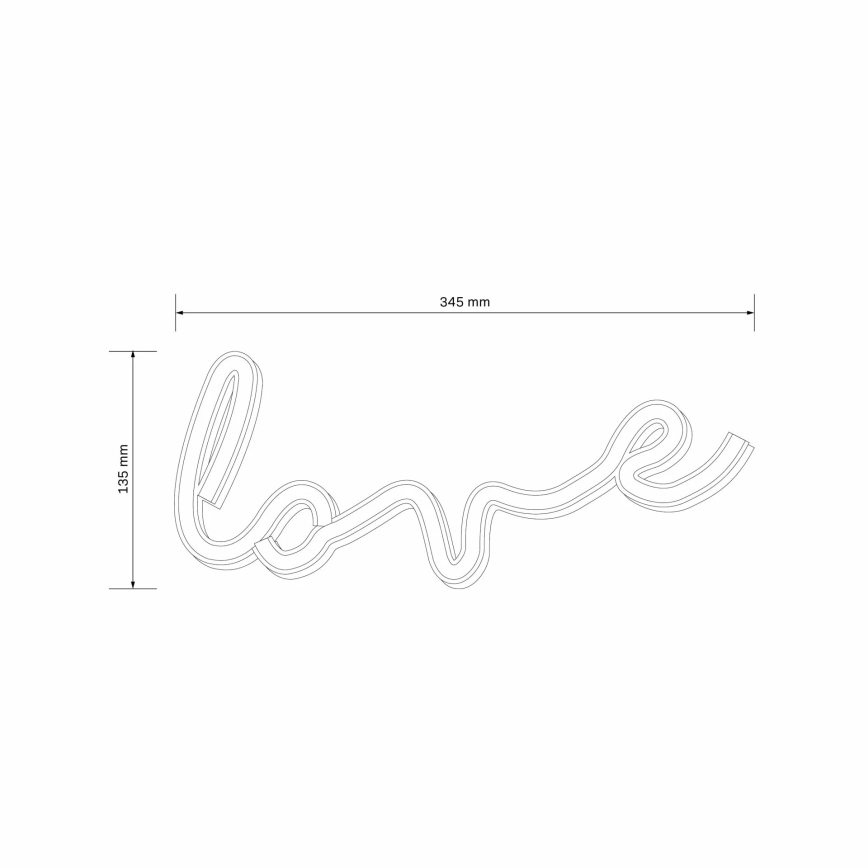 Decoração de parede LED com néons LOVE LED/3W/3xAA USB vermelho