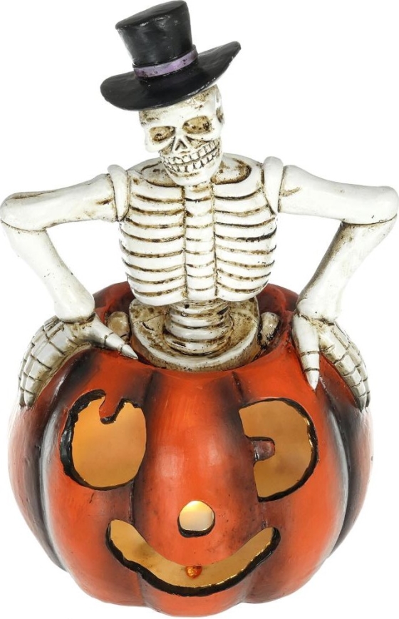 Decoração LED HALLOWEEN LED/2xLR44/branco quente esqueleto numa abóbora resina