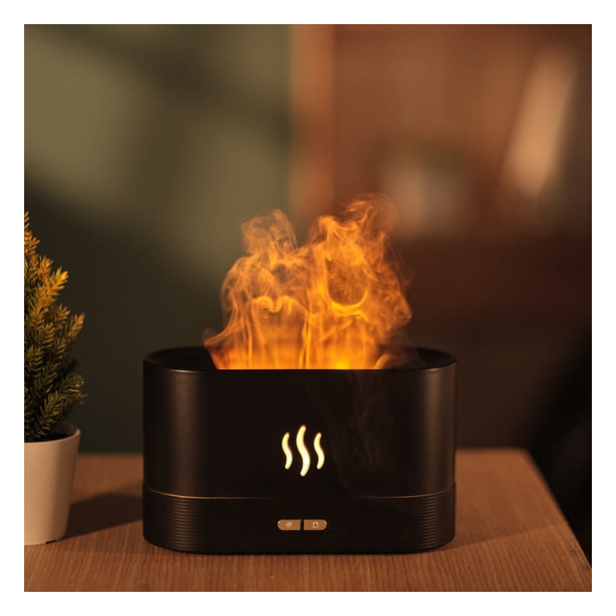 Difusor de aromas LED RGB  ultrassónico e humidificador de ar com retroiluminação 180ml preto