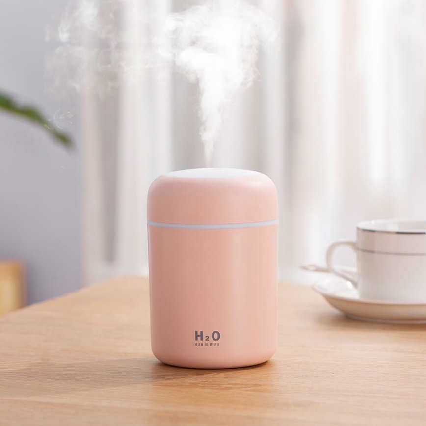 Difusor de aromas LED RGB  ultrassónico e humidificador de ar LED/2W 300ml rosa