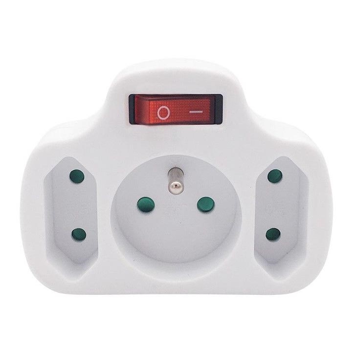 Divisor de tomadas 1Z 10A + 2Z 2,5A com interruptor