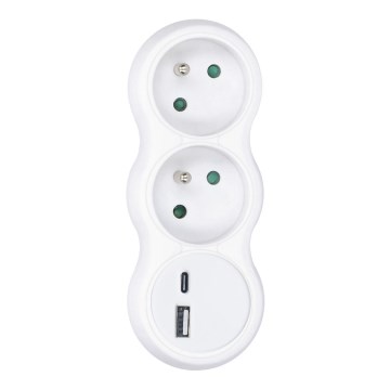 Divisor de tomadas com uma USB A+C charger 2x10A branco