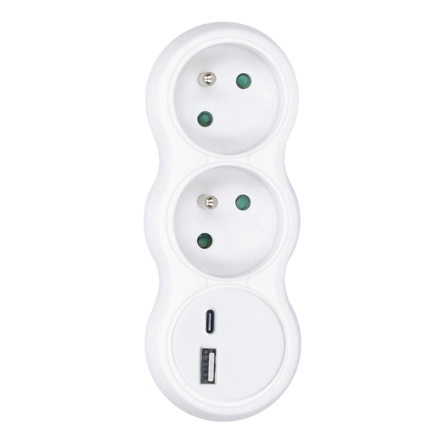 Divisor de tomadas com uma USB A+C charger 2x10A branco