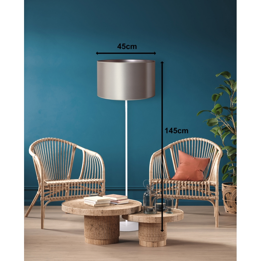 Duolla - Candeeiro de chão CANNES 1xE27/15W/230V diâmetro 45 cm prateado/branco