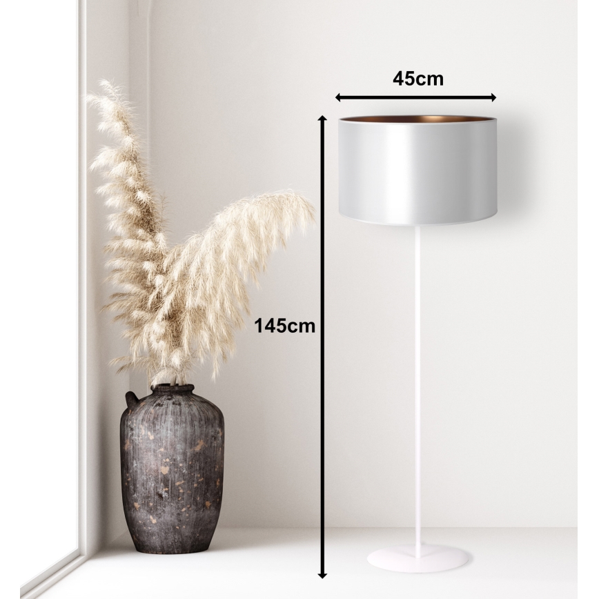 Duolla - Candeeiro de chão CANNES 1xE27/15W/230V diâmetro 45 cm prateado/cobre/branco