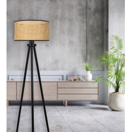 Duolla - Candeeiro de chão ROLLER 1xE27/15W/230V diâmetro 45 cm vime/preto