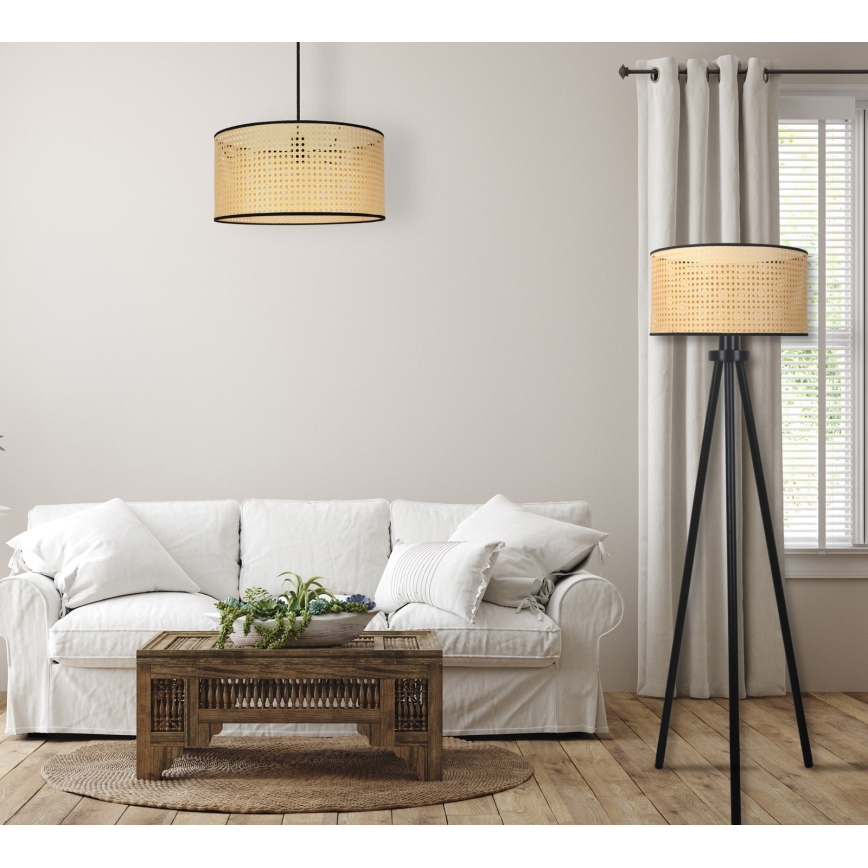 Duolla - Candeeiro de chão ROLLER 1xE27/15W/230V diâmetro 45 cm vime/preto