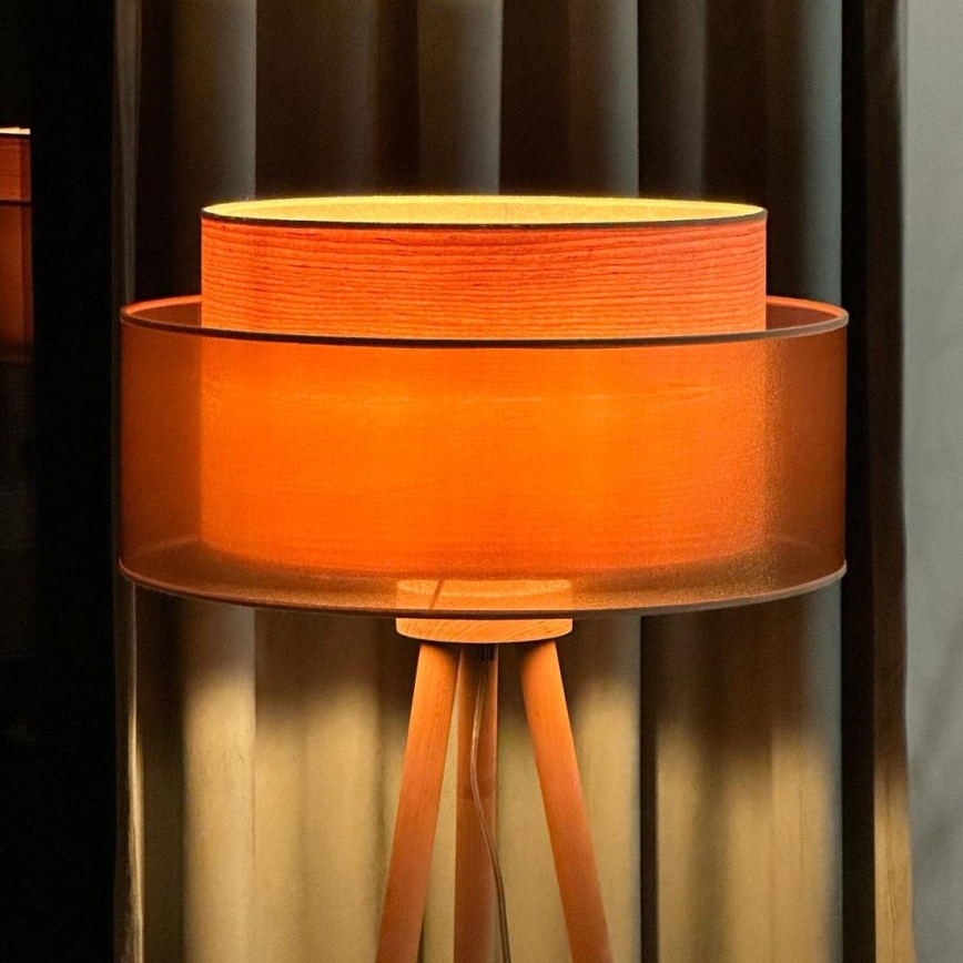 Duolla - Candeeiro de chão WOOD BOHO 1xE27/15W/230V diâmetro 45 cm cobre/castanho/bege