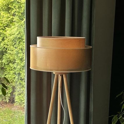 Duolla - Candeeiro de chão WOOD BOHO 1xE27/15W/230V diâmetro 45 cm cobre/castanho/bege