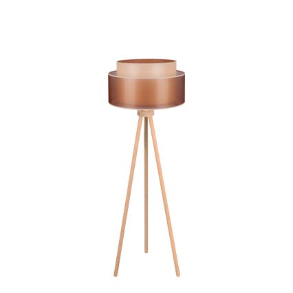 Duolla - Candeeiro de chão WOOD BOHO 1xE27/15W/230V diâmetro 45 cm cobre/castanho/bege