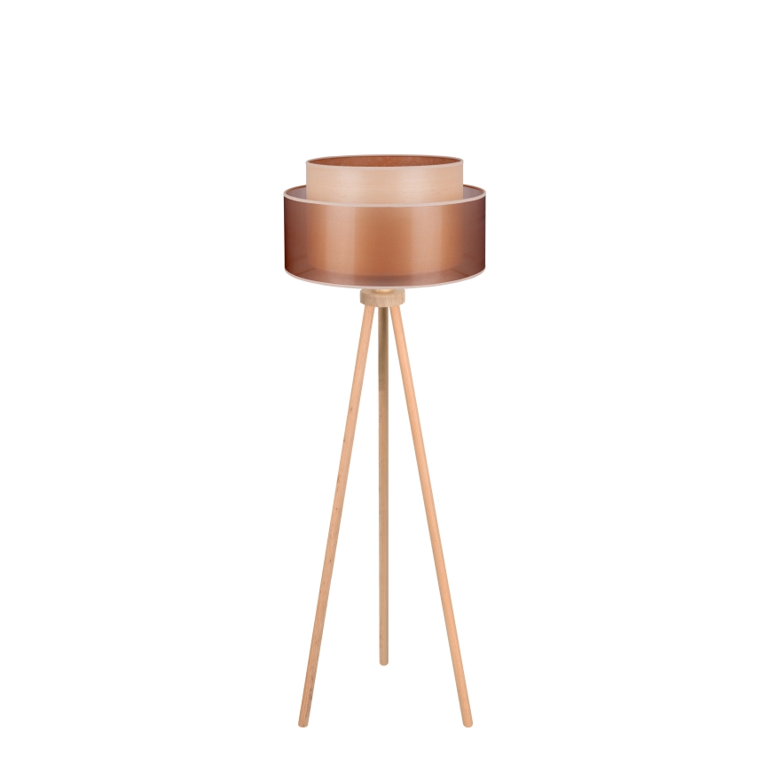 Duolla - Candeeiro de chão WOOD BOHO 1xE27/15W/230V diâmetro 45 cm cobre/castanho/bege