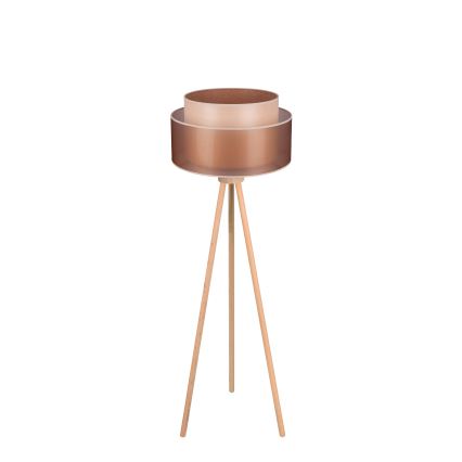 Duolla - Candeeiro de chão WOOD BOHO 1xE27/15W/230V diâmetro 45 cm cobre/castanho/bege