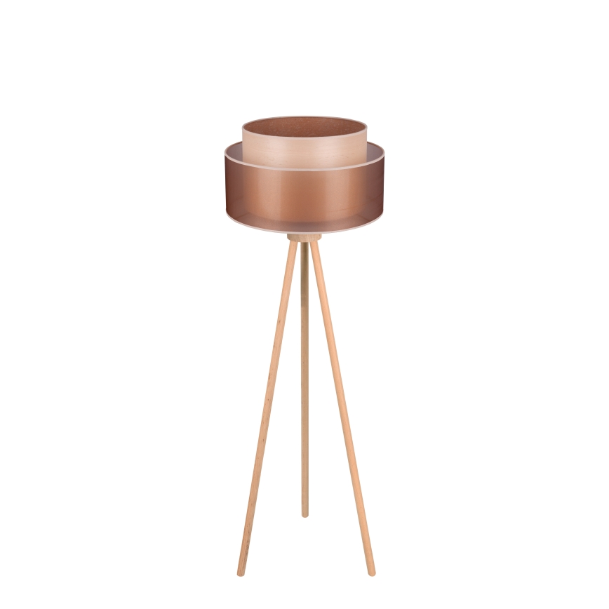 Duolla - Candeeiro de chão WOOD BOHO 1xE27/15W/230V diâmetro 45 cm cobre/castanho/bege