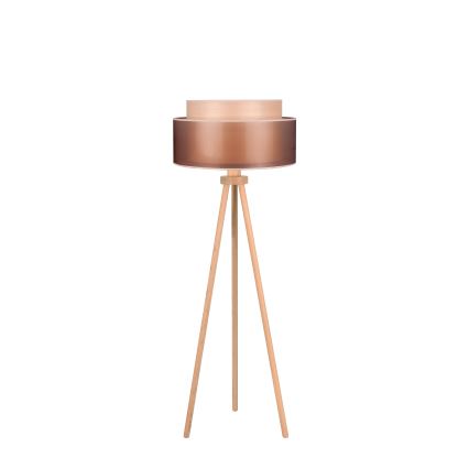Duolla - Candeeiro de chão WOOD BOHO 1xE27/15W/230V diâmetro 45 cm cobre/castanho/bege